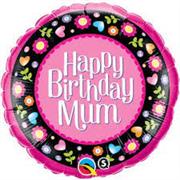 Happy Birthday Mum Balloon- Hearts and flowers