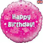 Happy Birthday Balloon- Pink Hearts