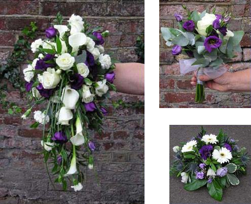 Purple Lisianthus and Calla lillies