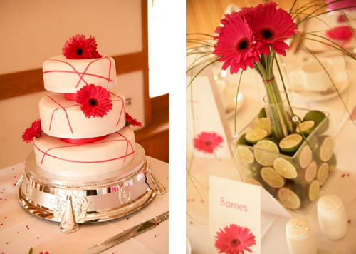 Lime and Gerbera cube table design Cerise Gerbera Wedding