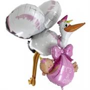 3D Stork- Baby Girl Balloon