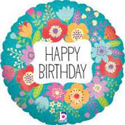 Happy Birthday Balloon- Pretty Flowers
