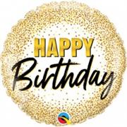 Happy Birthday Balloon- Gold dots 