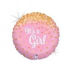 It&#39;s a Girl Balloon- Gold Confetti