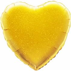 Holographic Heart - Gold Balloon