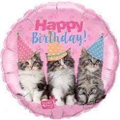 Happy Birthday Balloon- 3 Kittens