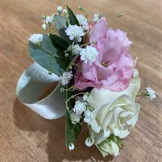Pink and Ivory wrist Corsage