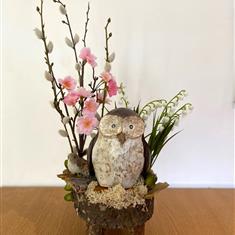 Owl Garden with Blossom- silk