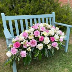 Coffin Spray- Pink and Ivory Roses