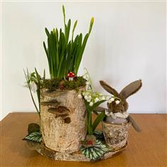 Narcissus and bunny log design- silk and fresh